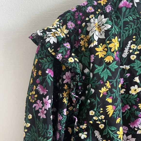 Old Navy Women’s Green Floral Top Button-Up Ruffle Peasant XXL CottageCore - Picture 6 of 8